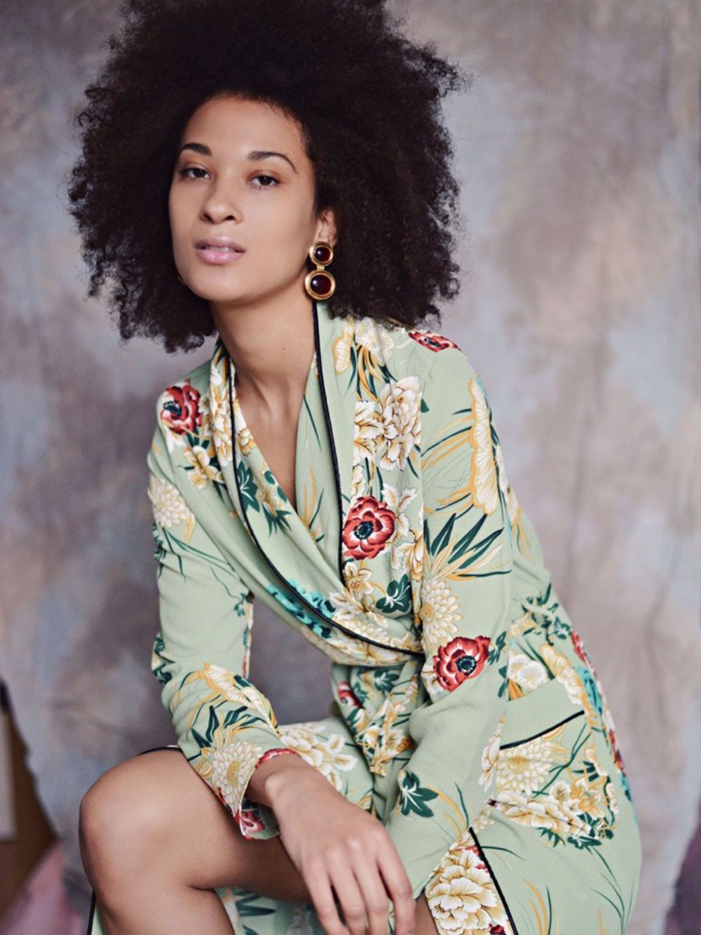 PrettyLittleThing Green Floral Long Sleeve Wrap Dress
